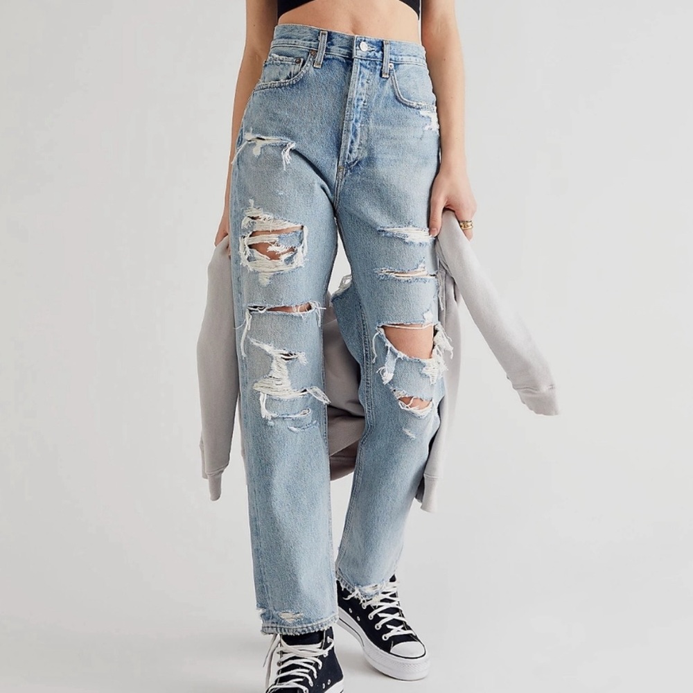 Like New AGOLDE Unhinged Medium Wash Distressed 90s Jeans 26